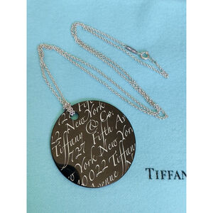 Tiffany & Co Large Black Bone Notes Circle Pendant With Sterling Silver Necklace
